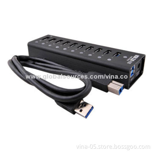 Unique Promotional Gift Mini Top Grade 10 Port High-speed USB3.0 Hub with Aluminum Case